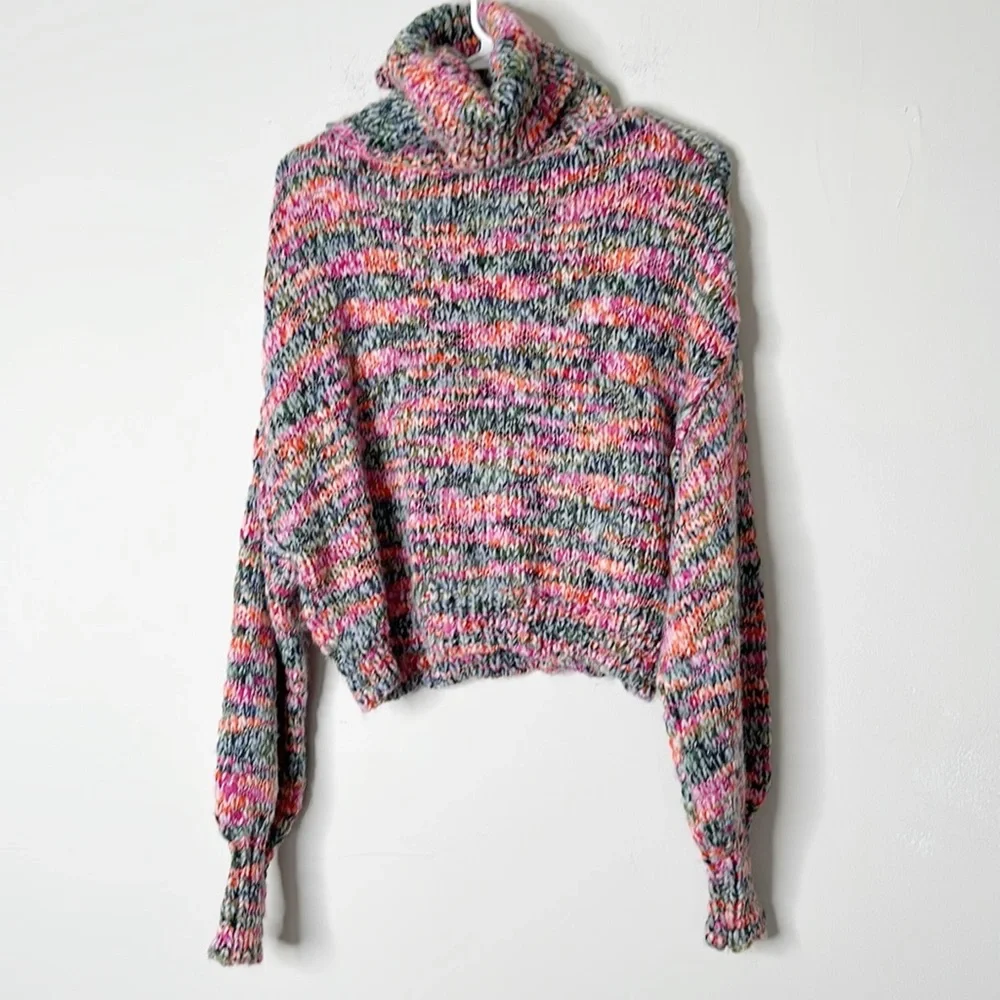 Wild Fable Rainbow Knit turtleneck spring crop sweater women size Small - Picture 5 of 8